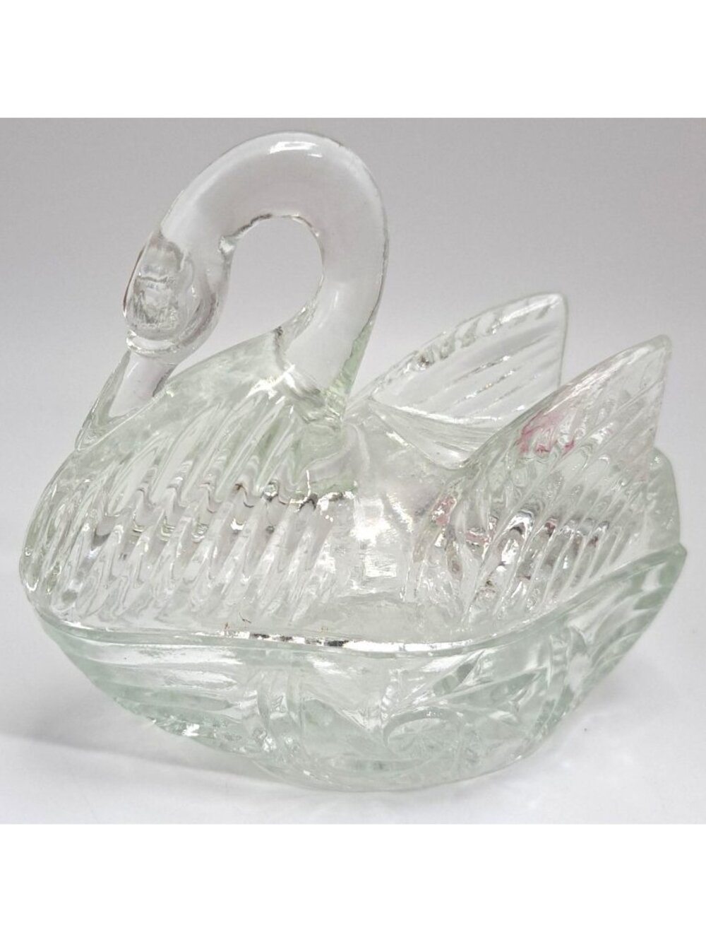 Crystal Glass Swan Figurine Trinket Holder 5" Tall Elegant Decorative Piece
